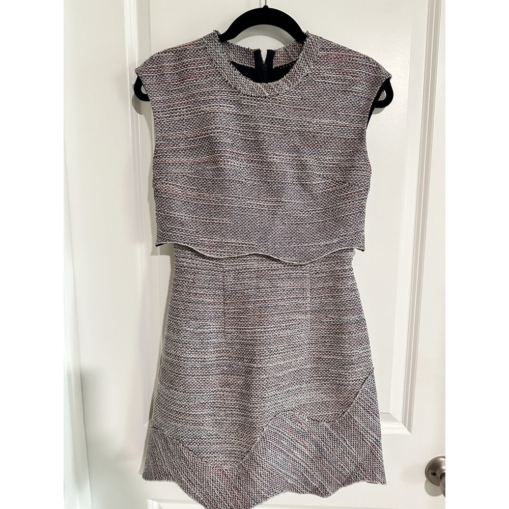 Sisley‎ Tweed Bodycon Mini Dress Size 42 Pink Gray Sleeveless Cocktail Formal